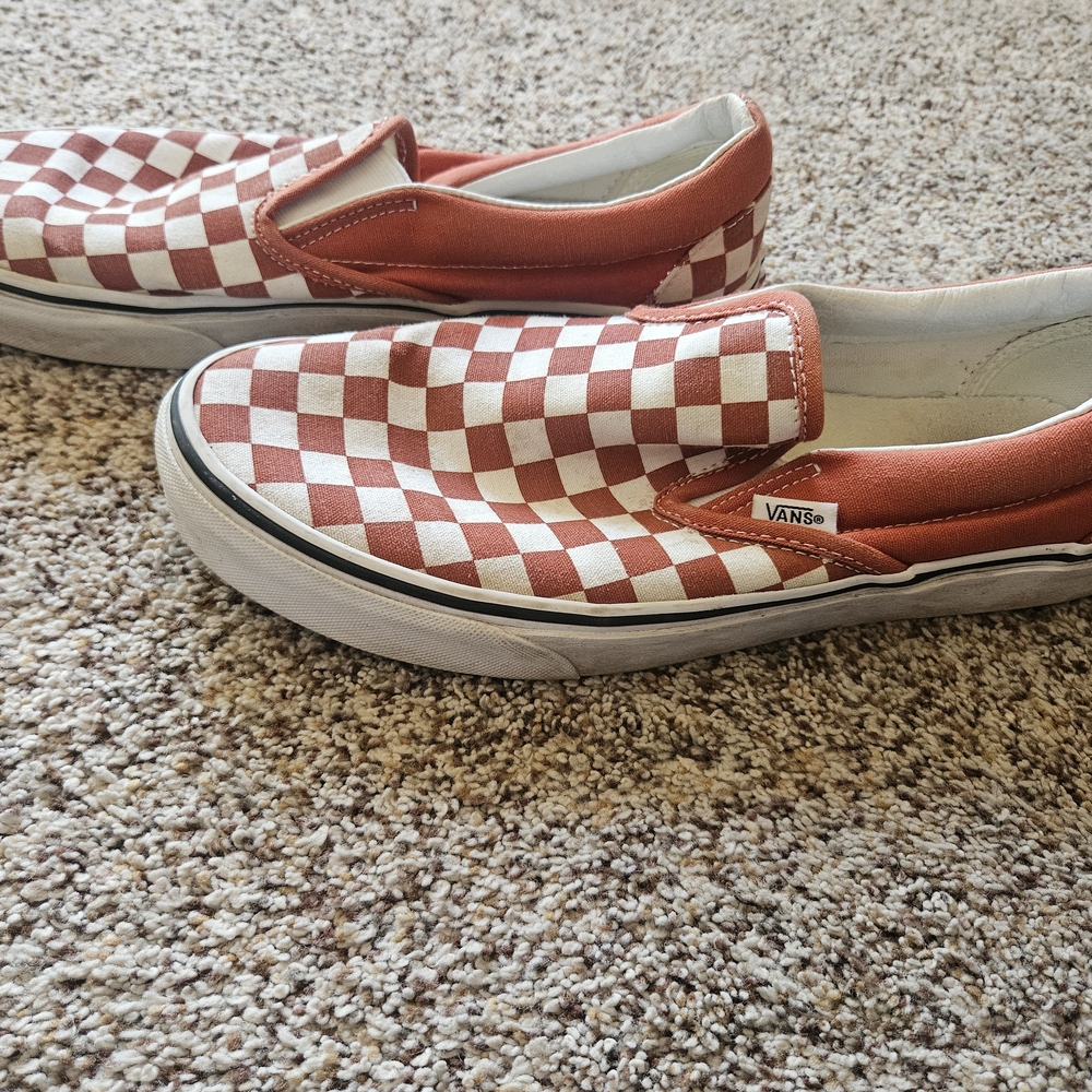 Vans Orange and White Checkered Slip-On Shoes